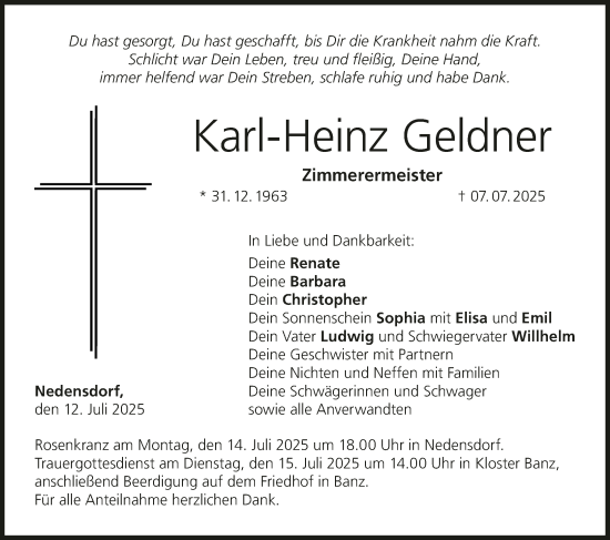 Anzeige von Karl-Heinz Geldner von MGO