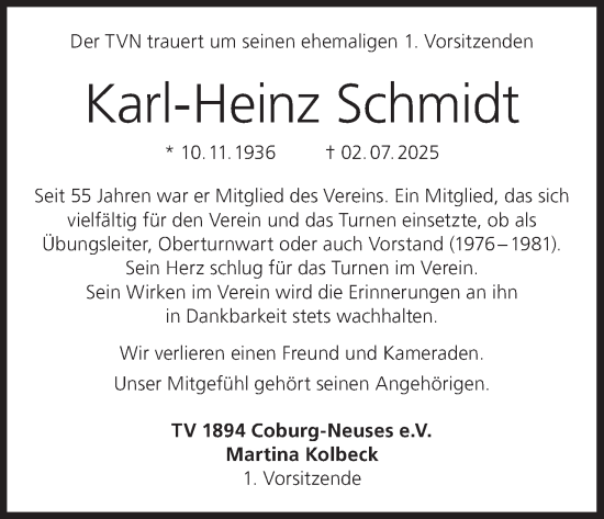 Anzeige von Karl-Heinz Schmidt von MGO