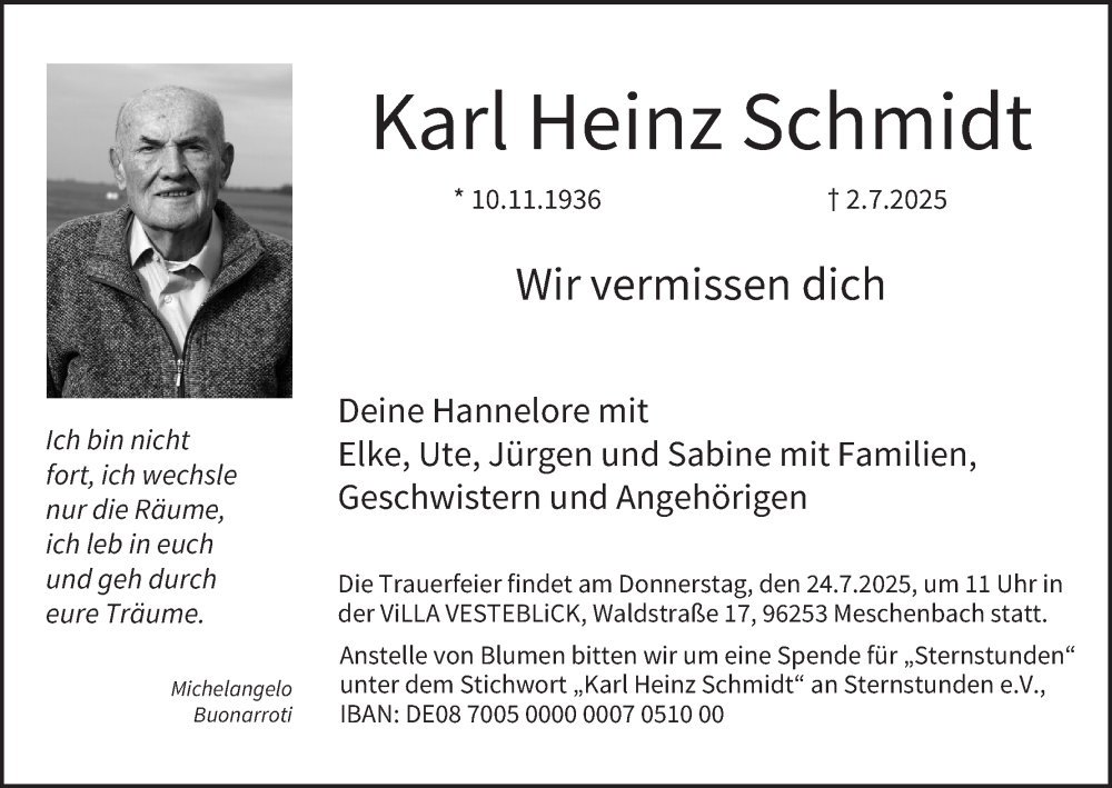  Traueranzeige für Karl Heinz Schmidt vom 12.07.2025 aus MGO