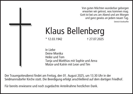 Anzeige von Klaus Bellenberg von MGO