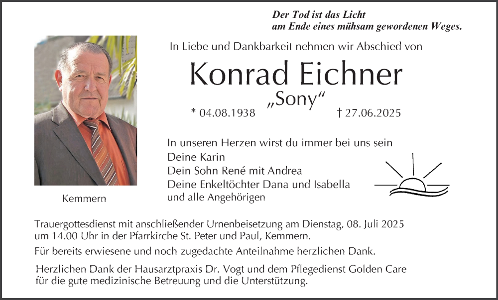 Traueranzeige für Konrad Eichner vom 05.07.2025 aus MGO