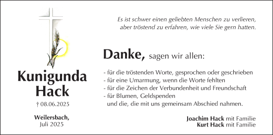 Anzeige von Kunigunda Hack von MGO