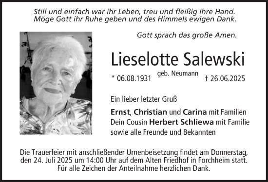 Anzeige von Lieselotte Salewski von MGO