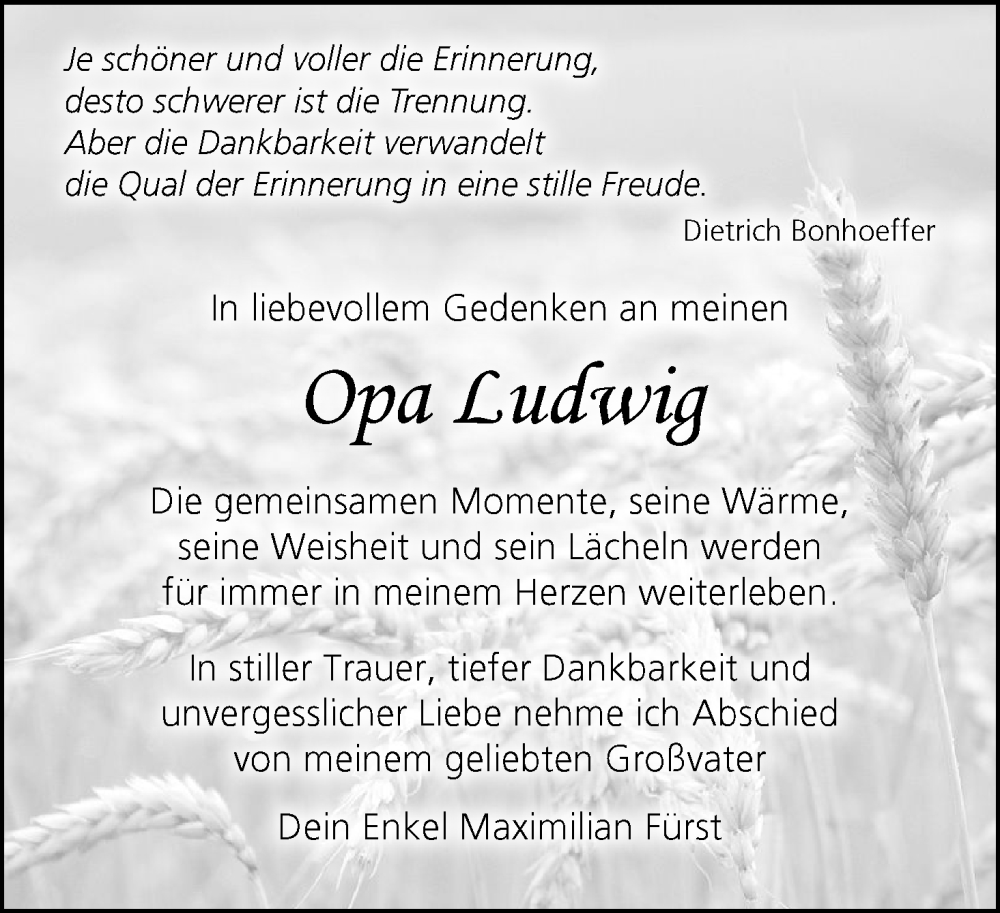  Traueranzeige für Ludwig  vom 12.07.2025 aus MGO