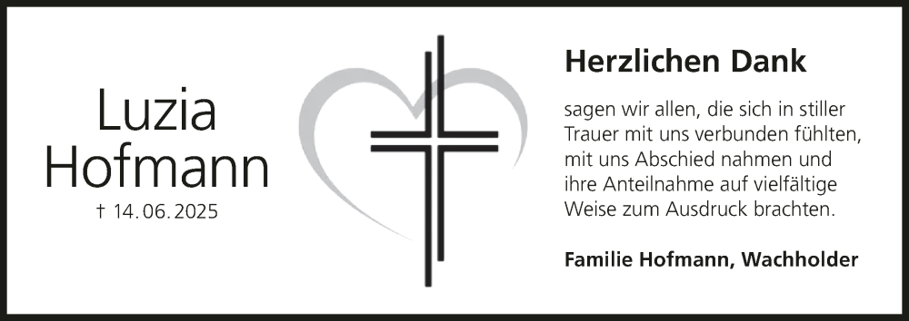  Traueranzeige für Luzia Hofmann vom 12.07.2025 aus MGO