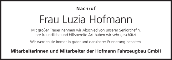 Anzeige von Luzia Hofmann von MGO