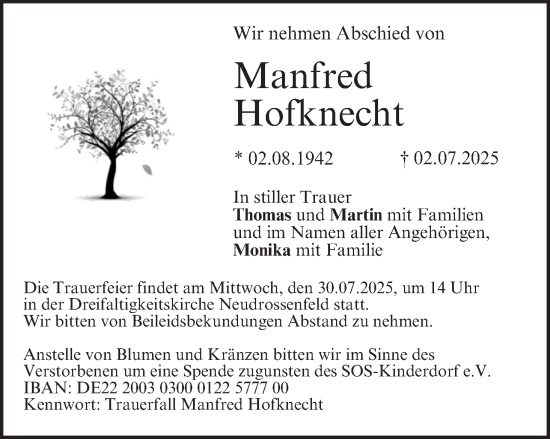 Anzeige von Manfred Hofknecht von MGO