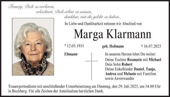 Anzeige von Marga Klarmann von MGO