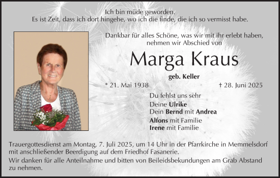 Anzeige von Marga Kraus von MGO
