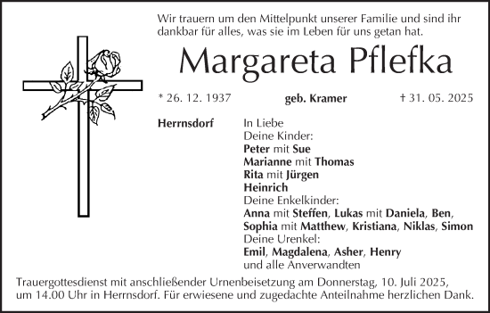 Anzeige von Margareta Pflefka von MGO