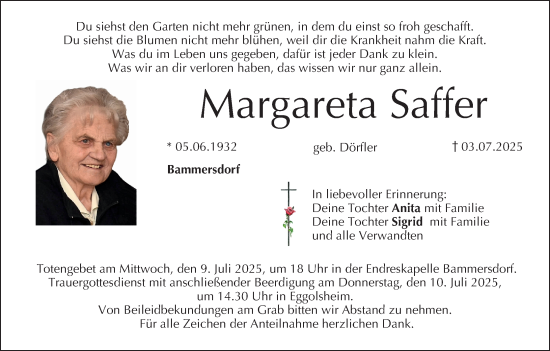 Anzeige von Margareta Saffer von MGO