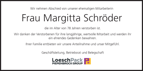 Anzeige von Margitta Schröder von MGO