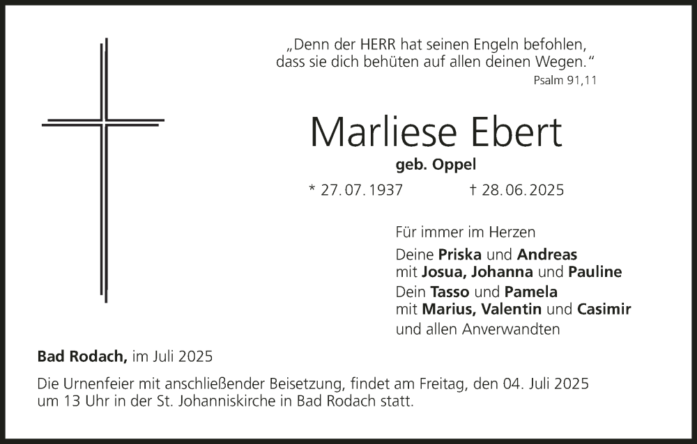  Traueranzeige für Marliese Ebert vom 02.07.2025 aus MGO