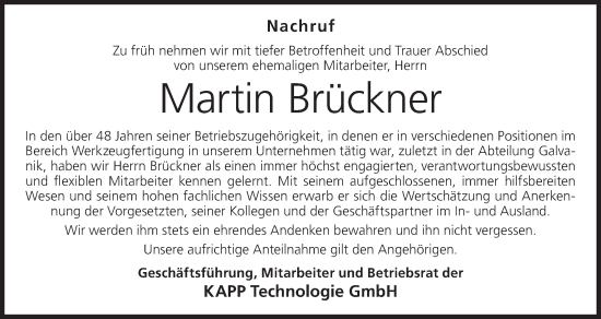 Anzeige von Martin Brückner von MGO