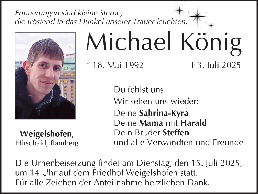  Traueranzeige für Michael König vom 12.07.2025 aus MGO
