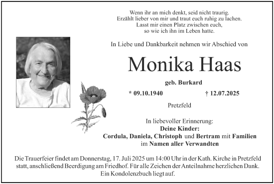 Anzeige von Monika Haas von MGO
