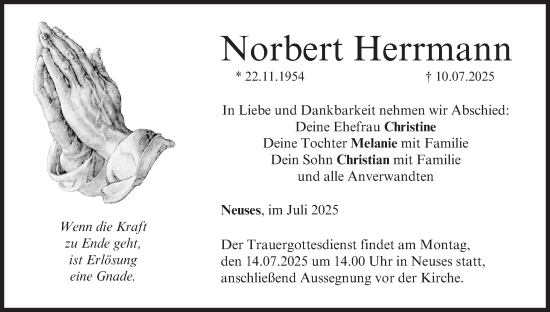 Anzeige von Norbert Herrmann von MGO