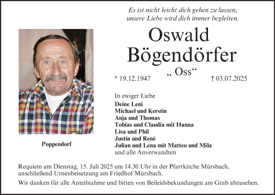 Anzeige von Oswald Bögendörfer von MGO