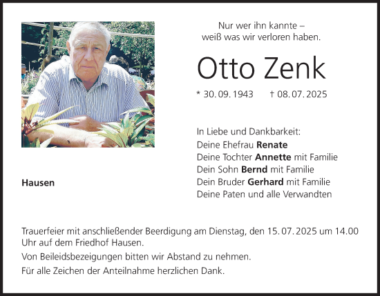 Anzeige von Otto Zenk von MGO