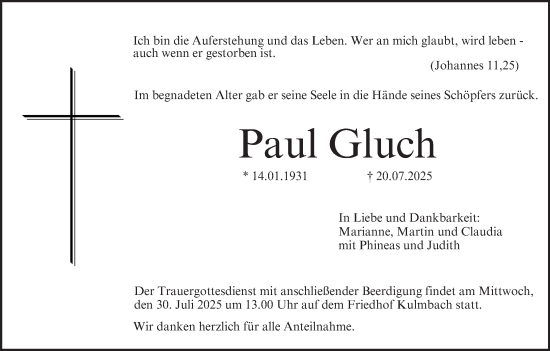 Anzeige von Paul Gluch von MGO