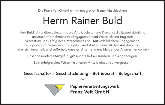 Anzeige von Rainer Buld von MGO