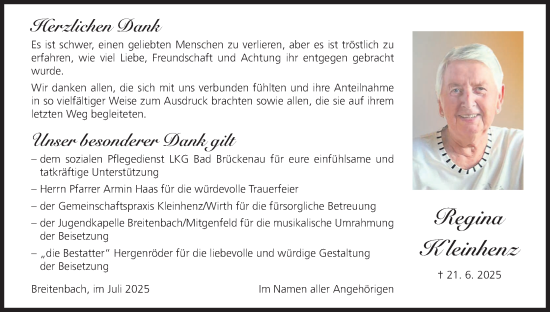 Anzeige von Regina Kleinhenz von MGO