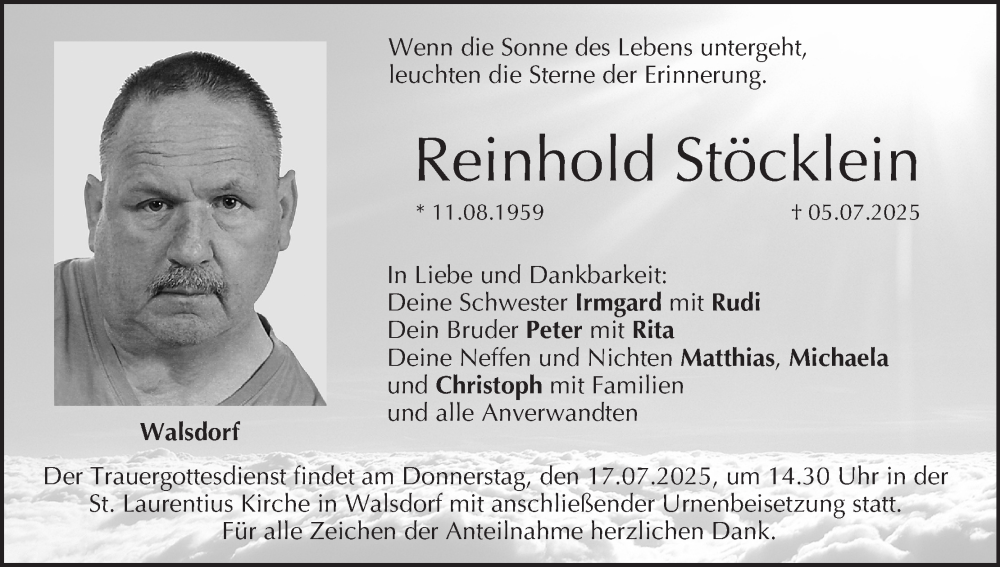  Traueranzeige für Reinhold Stöcklein vom 12.07.2025 aus MGO