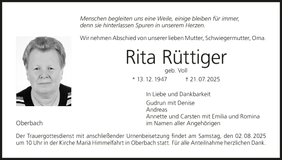 Anzeige von Rita Rüttiger von MGO