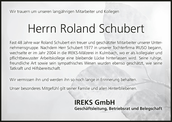 Anzeige von Roland Schubert von MGO