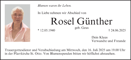Anzeige von Rosel Günther von MGO