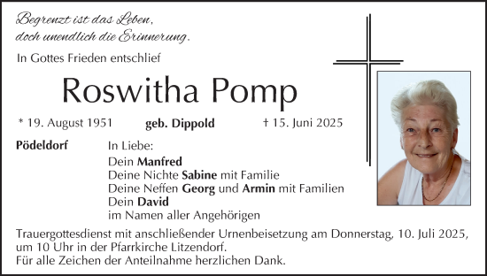 Anzeige von Roswitha Pomp von MGO