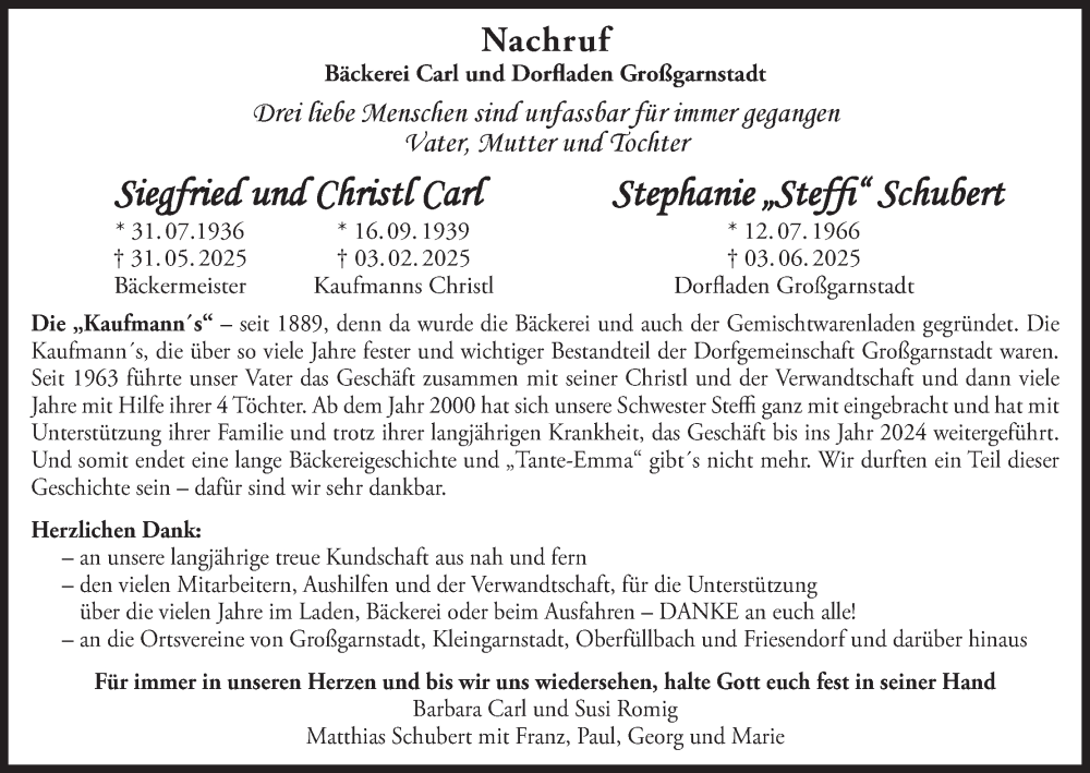  Traueranzeige für Siegfried Carl vom 19.07.2025 aus MGO