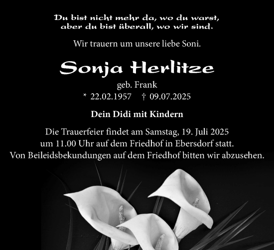 Anzeige von Sonja Herlitze von MGO