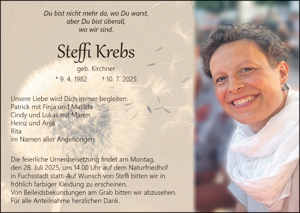  Traueranzeige für Steffi Krebs vom 19.07.2025 aus MGO