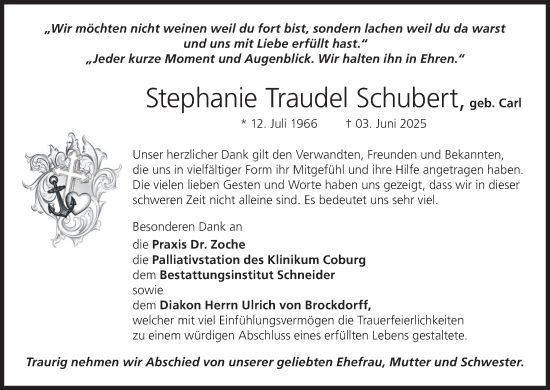 Anzeige von Stephanie Traudel Schubert von MGO