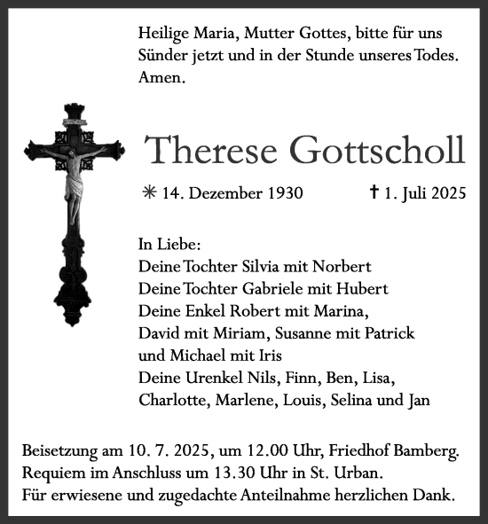 Anzeige von Therese Gottscholl von MGO