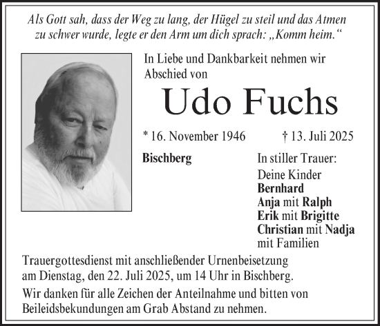 Anzeige von Udo Fuchs von MGO