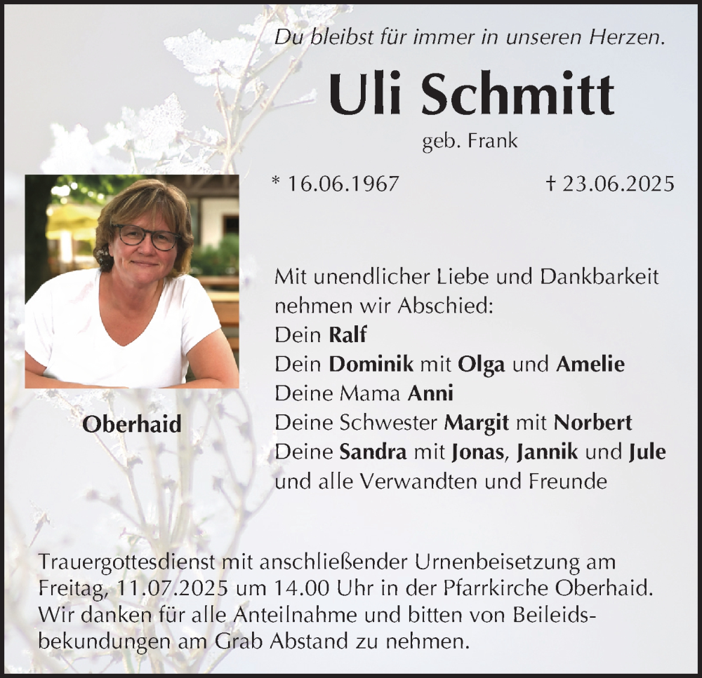  Traueranzeige für Uli Schmitt vom 09.07.2025 aus MGO