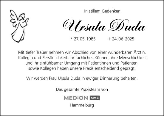 Anzeige von Ursula Duda von MGO