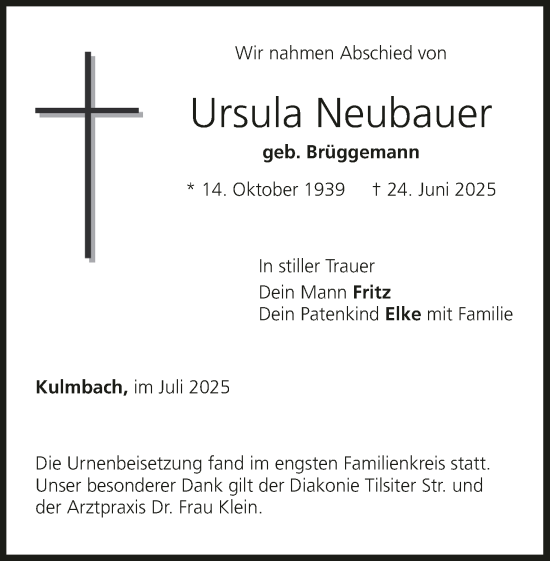 Anzeige von Ursula Neubauer von MGO