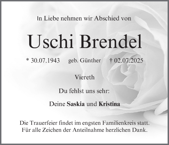 Anzeige von Uschi Brendel von MGO