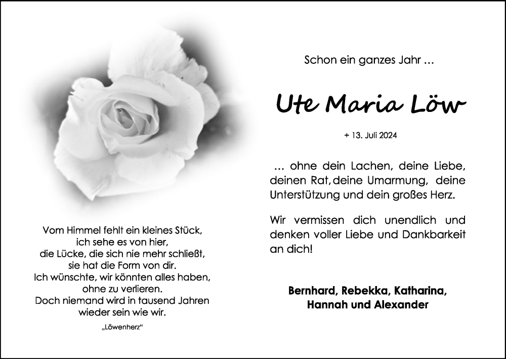  Traueranzeige für Ute Marie Löw vom 12.07.2025 aus MGO