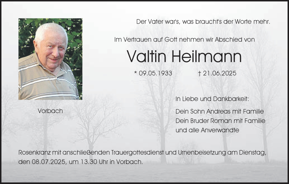  Traueranzeige für Valtin Hellmann vom 05.07.2025 aus MGO