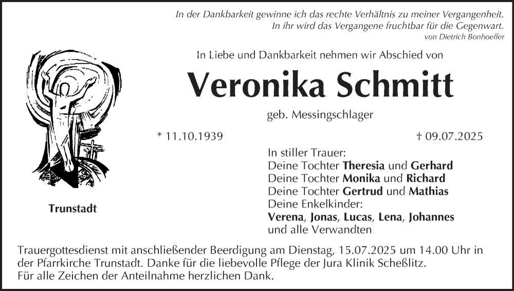  Traueranzeige für Veronika Schmitt vom 12.07.2025 aus MGO