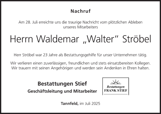 Anzeige von Waldemar Ströbel von MGO
