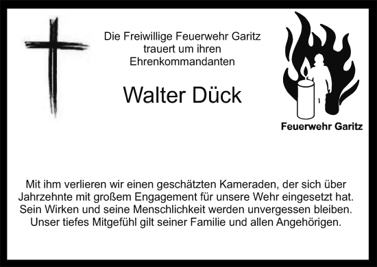 Anzeige von Walter Dück von MGO
