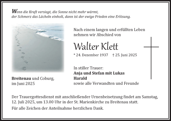 Anzeige von Walter Klett von MGO