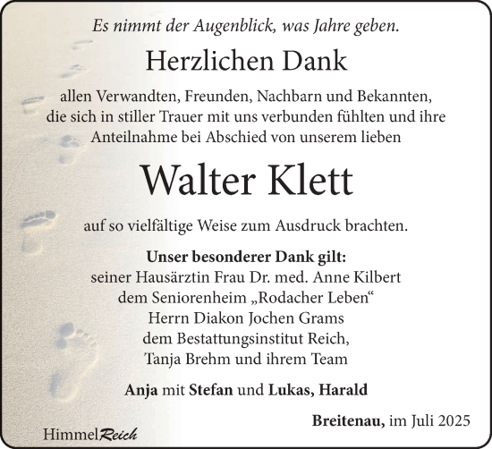 Anzeige von Walter Klett von MGO