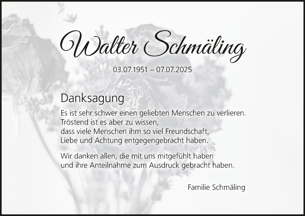  Traueranzeige für Walter Schmäling vom 26.07.2025 aus MGO