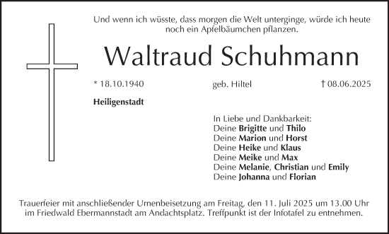 Anzeige von Waltraud Schuhmann von MGO